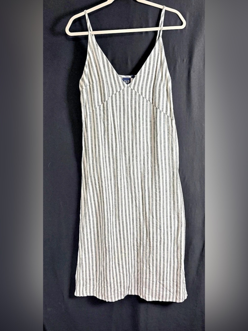 Gap Striped Linen Maxi Dress Gray & White Size 6 Like New Beach coastal Lagenlo